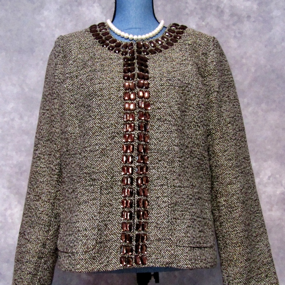 Dana Buchman Woven Jeweled Blazer Size 14 - Picture 2 of 7